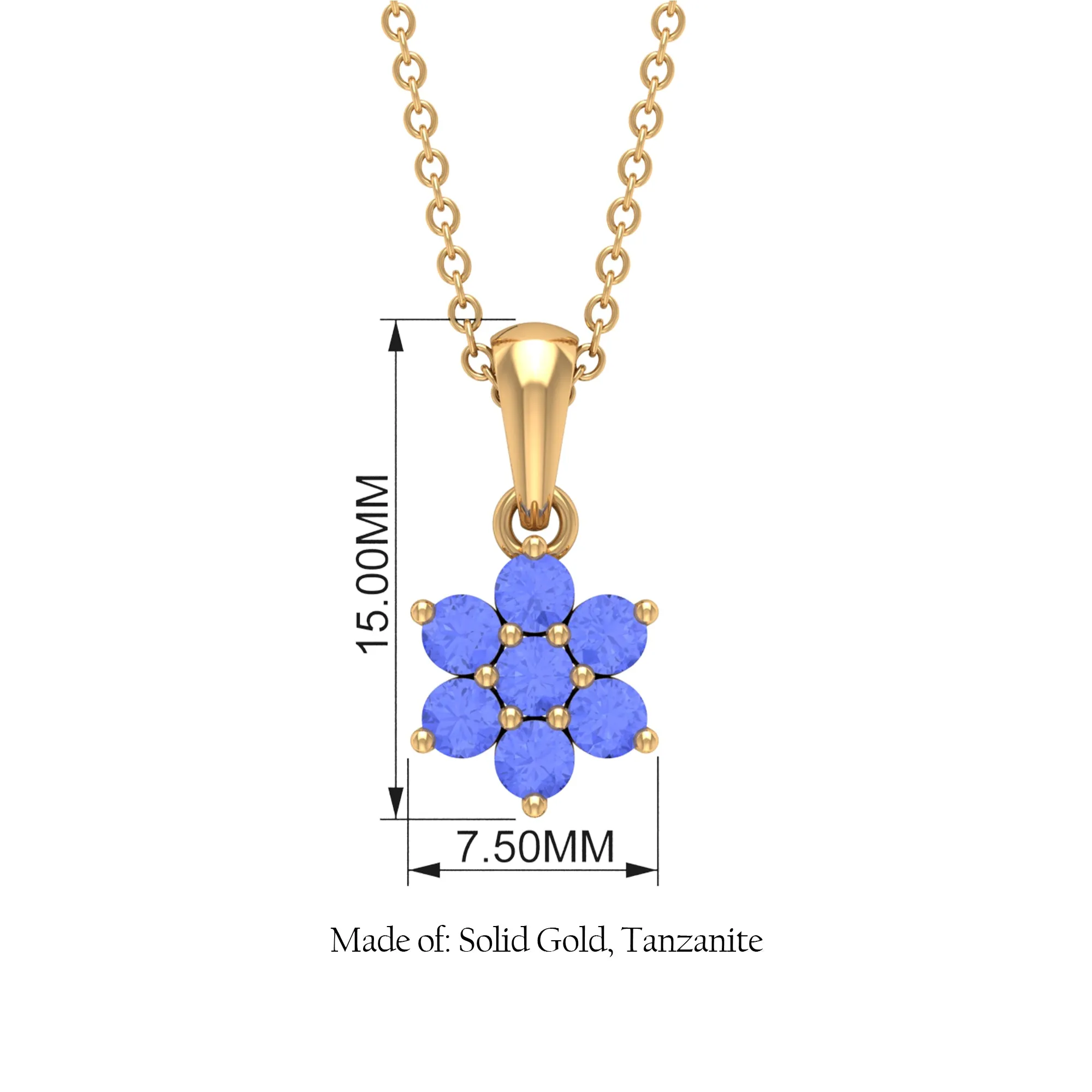 1 CT Blue Tanzanite Floral Cluster Pendant