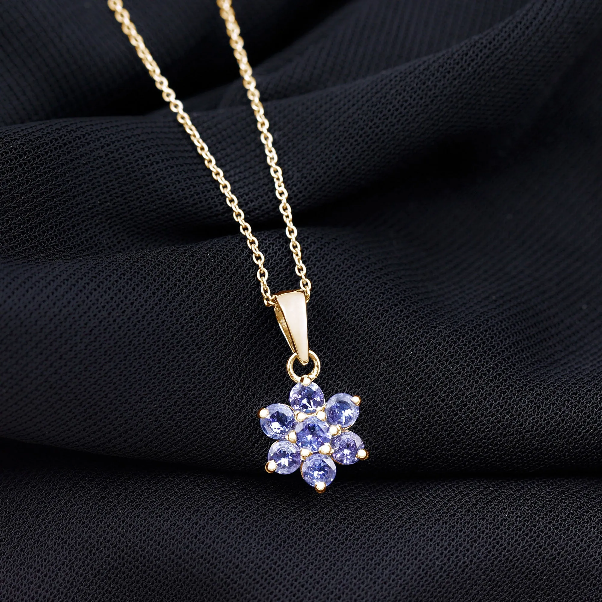 1 CT Blue Tanzanite Floral Cluster Pendant