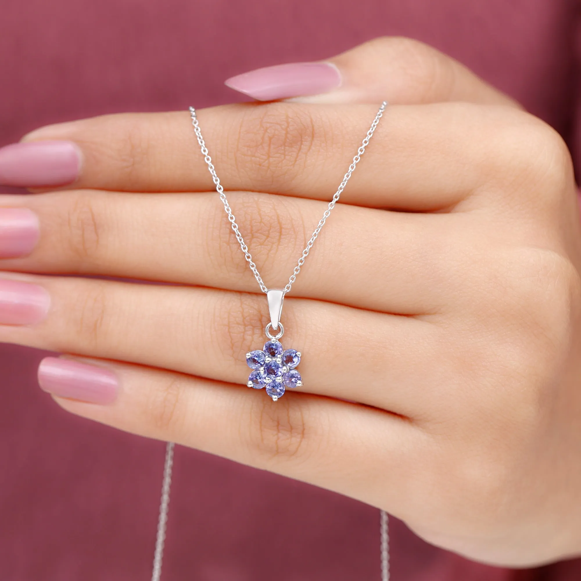 1 CT Blue Tanzanite Floral Cluster Pendant