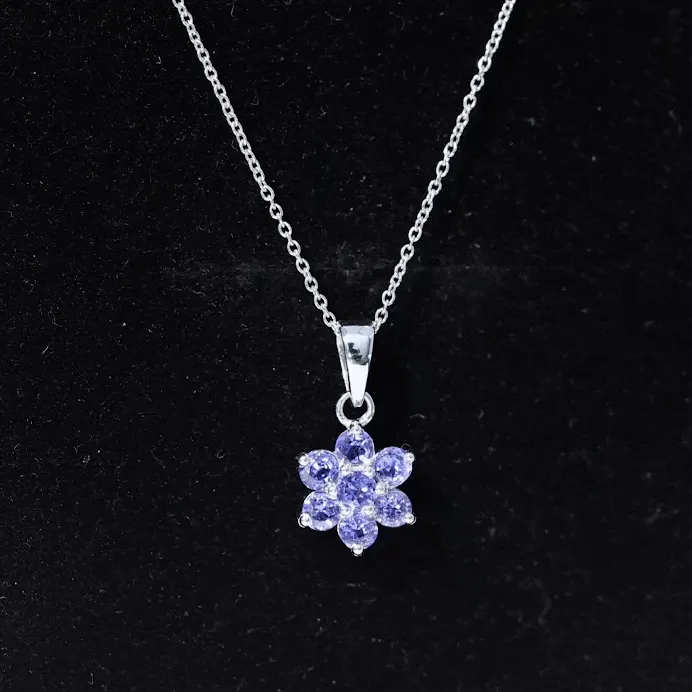 1 CT Blue Tanzanite Floral Cluster Pendant