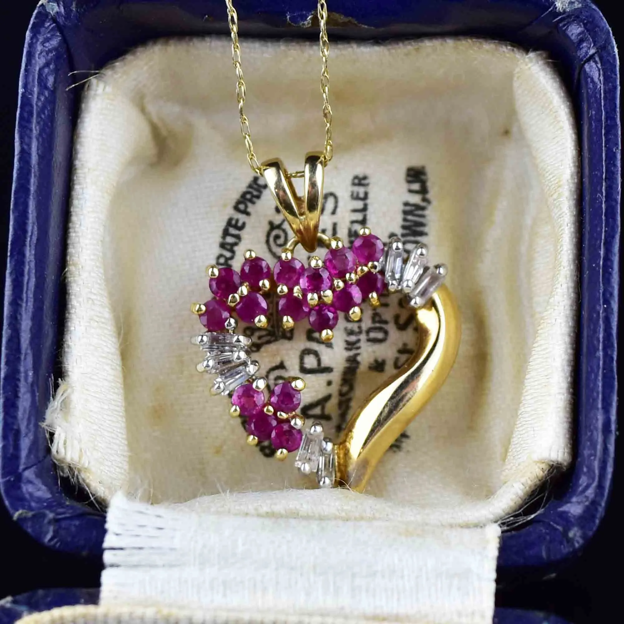 10K Gold Diamond Ruby Heart Pendant Necklace