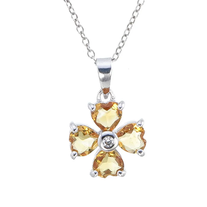 1.10 cttw Pendant Necklace, Citrine Pendant Necklace for Women in .925 Sterling Silver with Rhodium, 18 Inch Chain, Prong Setting