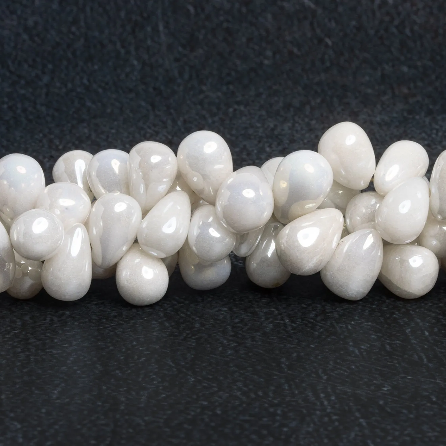 11x8mm Mystic White Quartz Plain Teardrops 8 inch 33 beads