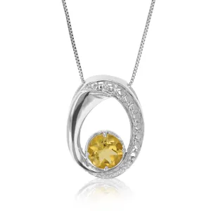 1.20 cttw Pendant Necklace, Citrine Pendant Necklace for Women in .925 Sterling Silver with Rhodium, 18 Inch Chain, Prong Setting