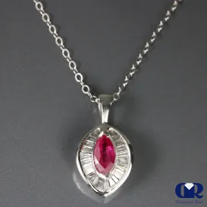 1.30 Ct Ruby & Diamond Pendant Necklace 14K White Gold With Chain