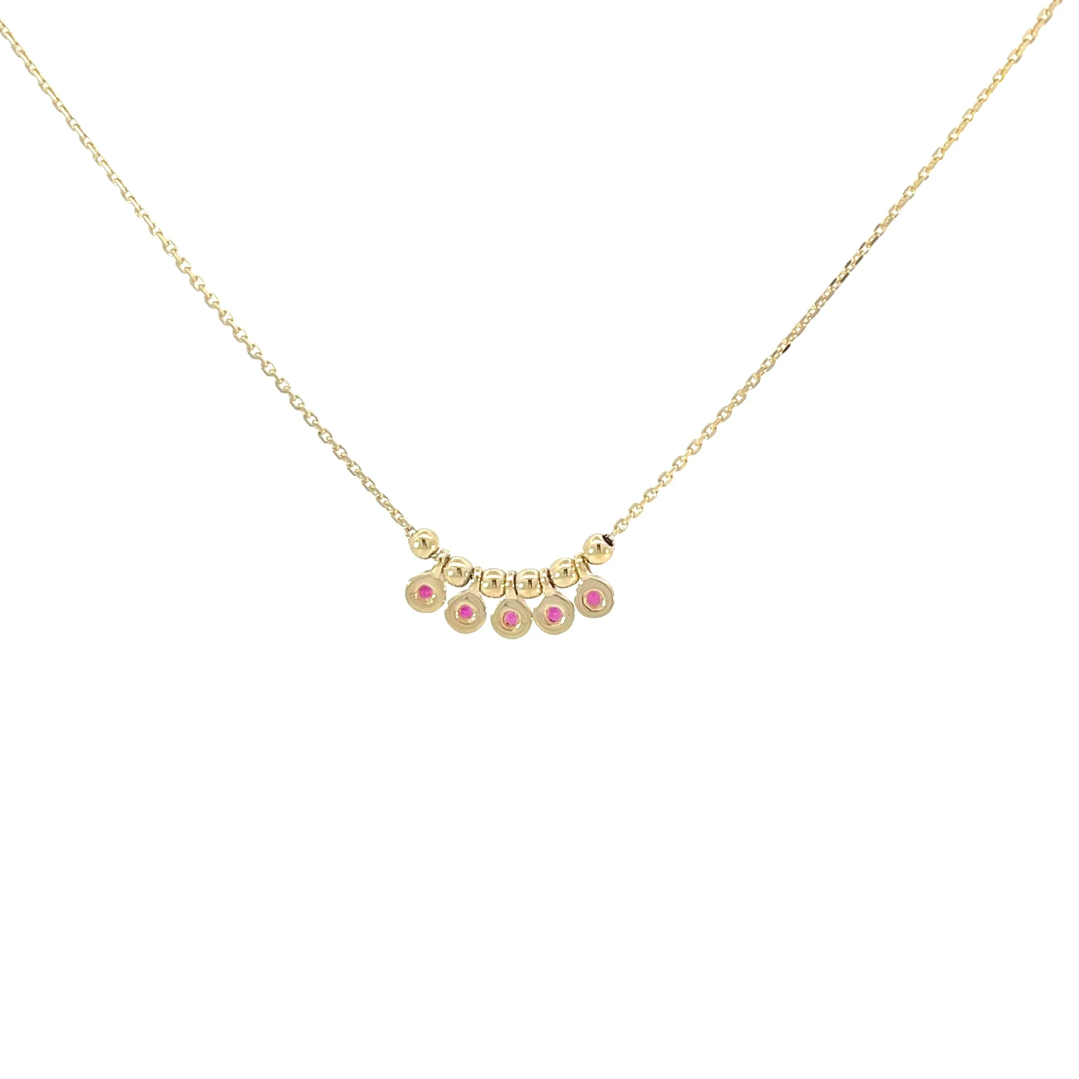 14 Karat Yellow Gold Ruby Dangle Necklace