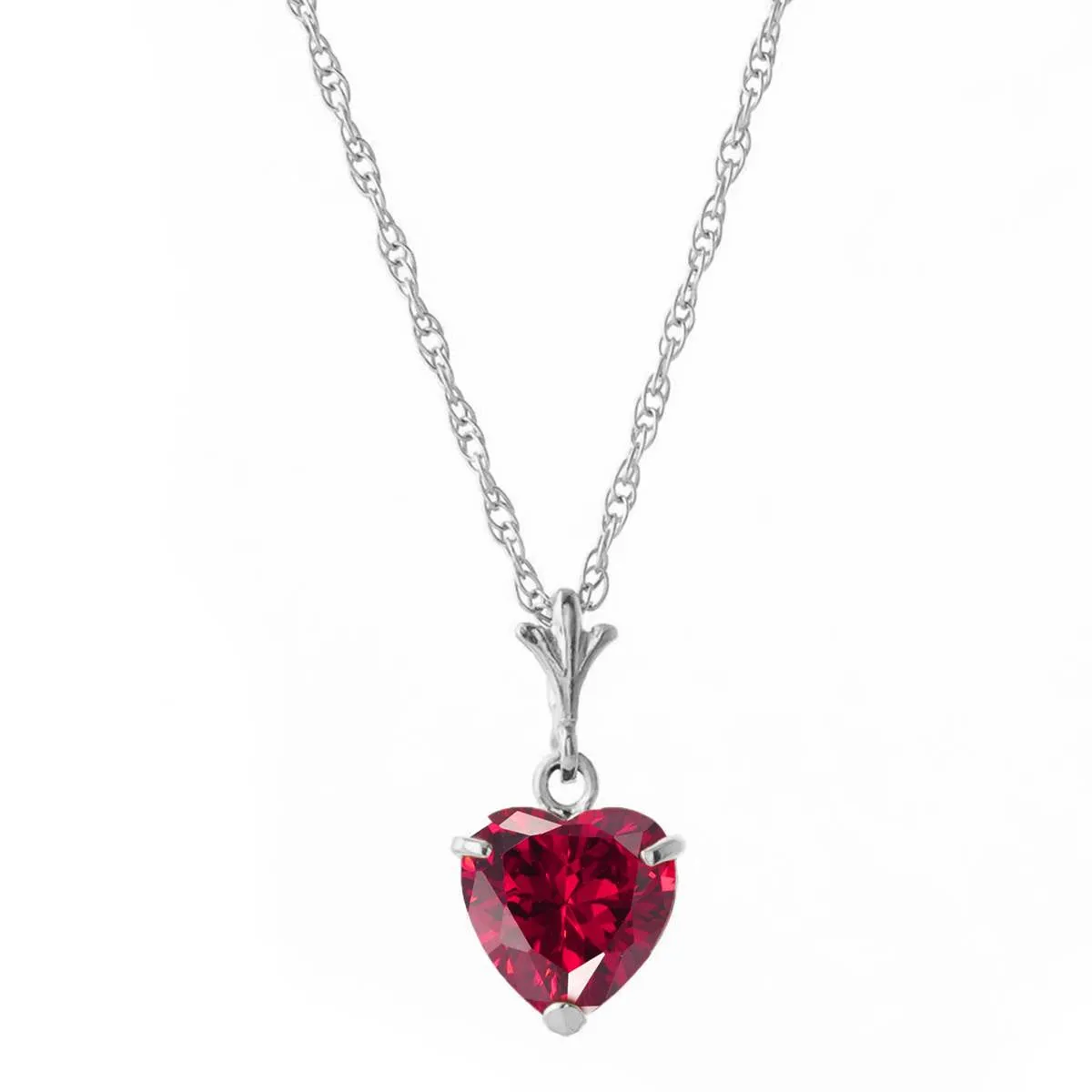 1.45 Carat 14K Solid White Gold Necklace Natural Heart Ruby