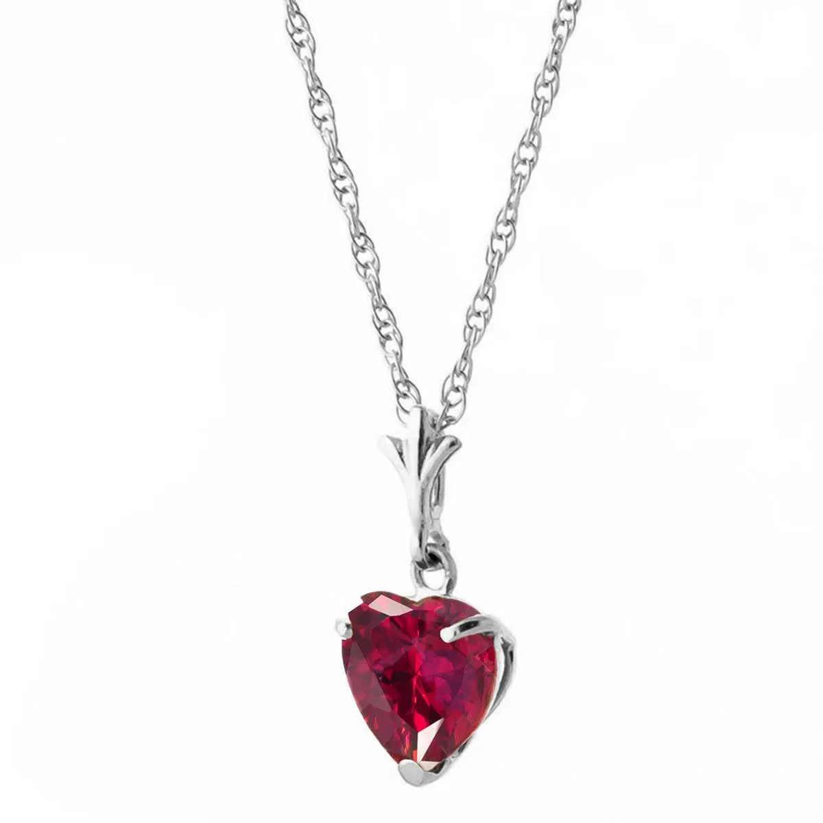 1.45 Carat 14K Solid White Gold Necklace Natural Heart Ruby