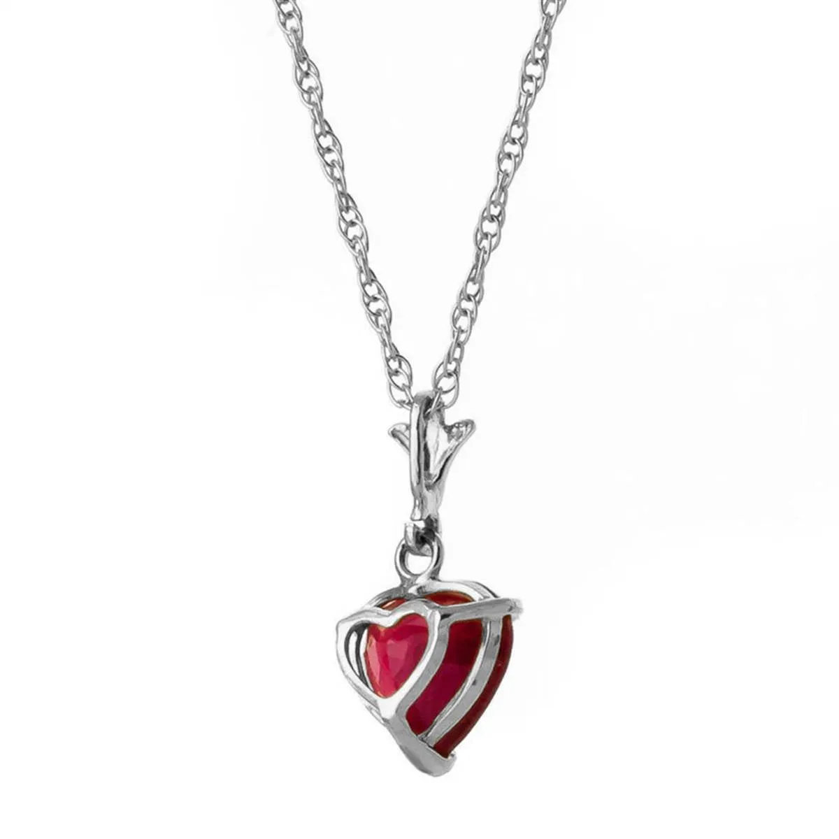 1.45 Carat 14K Solid White Gold Necklace Natural Heart Ruby