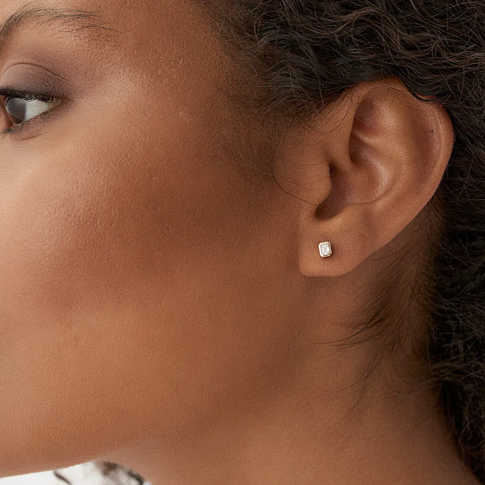 14k Emerald Cut Bezel Setting Stud Earrings