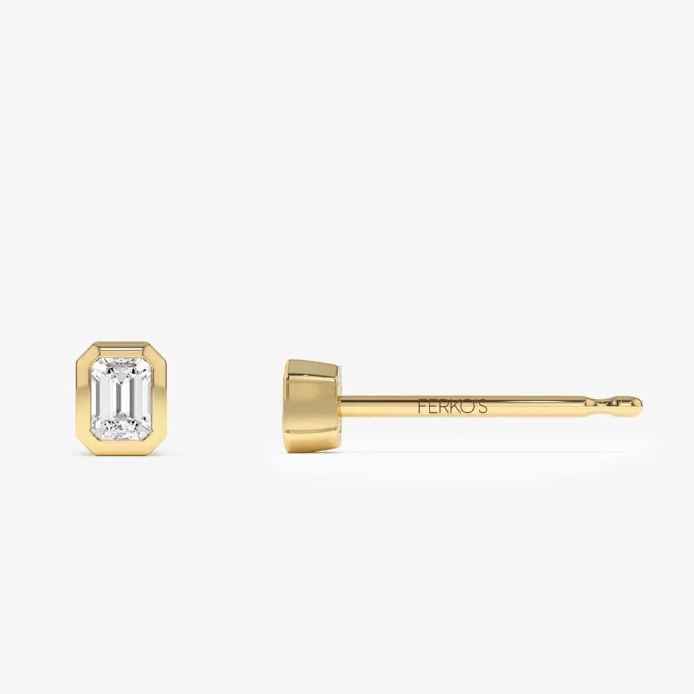 14k Emerald Cut Bezel Setting Stud Earrings