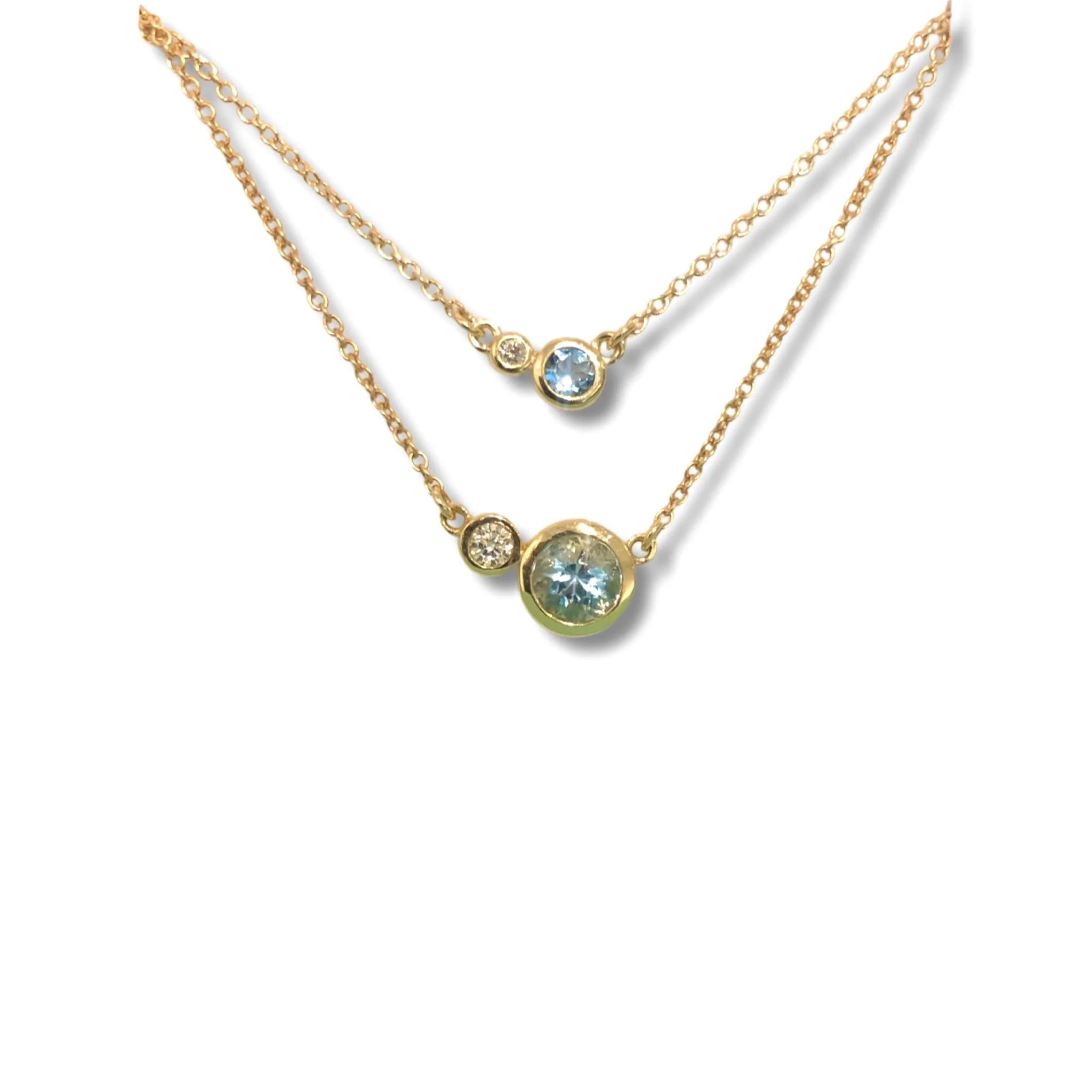 14k Gold 5 MM Blue Zircon and 0.06 CTW Diamond Necklace