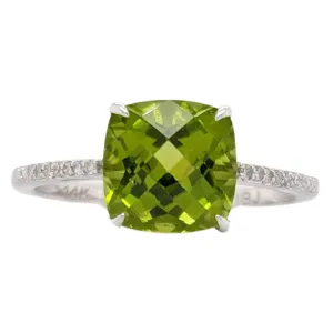 14K Gold 8MM Cushion Cut Peridot Cathedral Ring