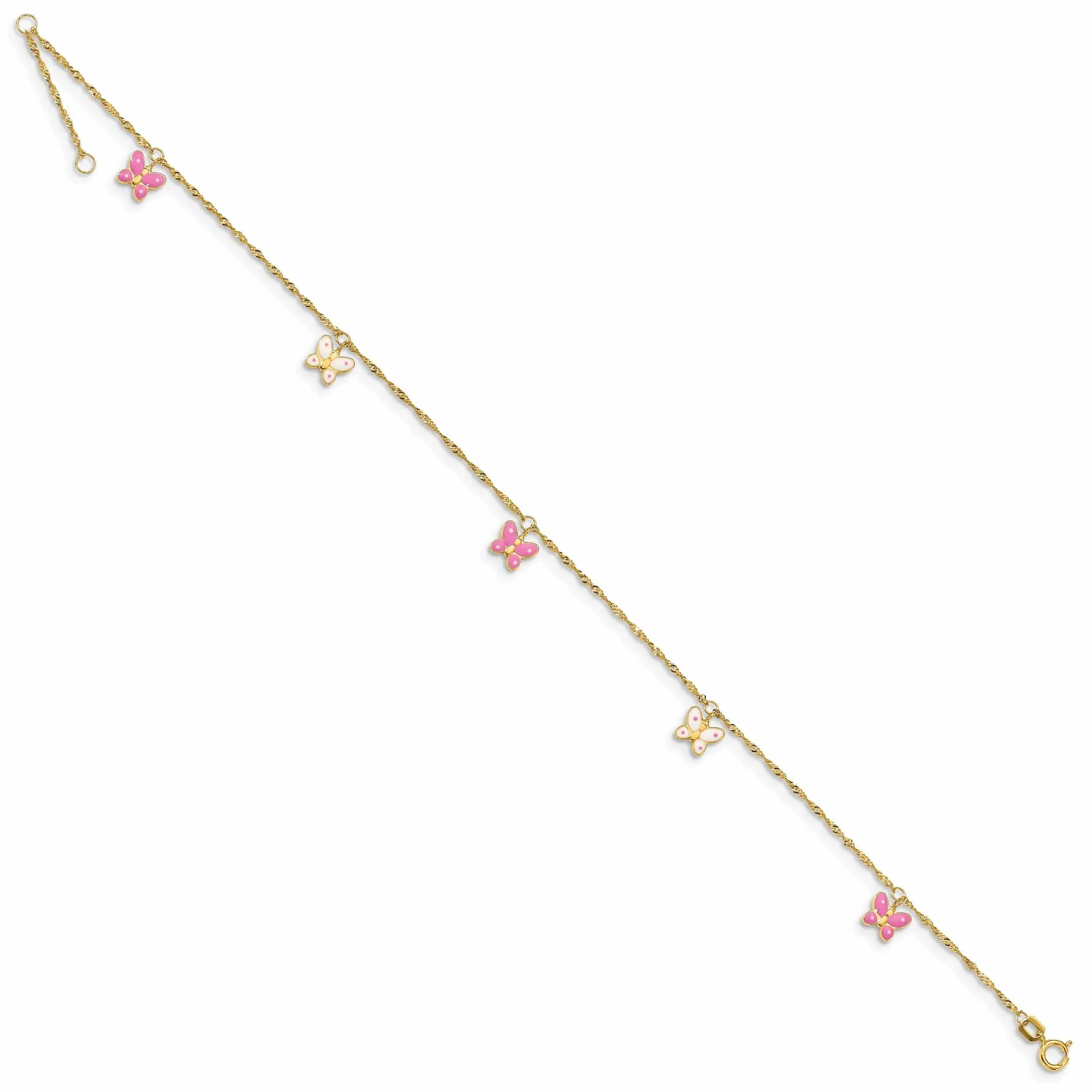 14k Gold Adjustable Enameled Butterfly Anklet