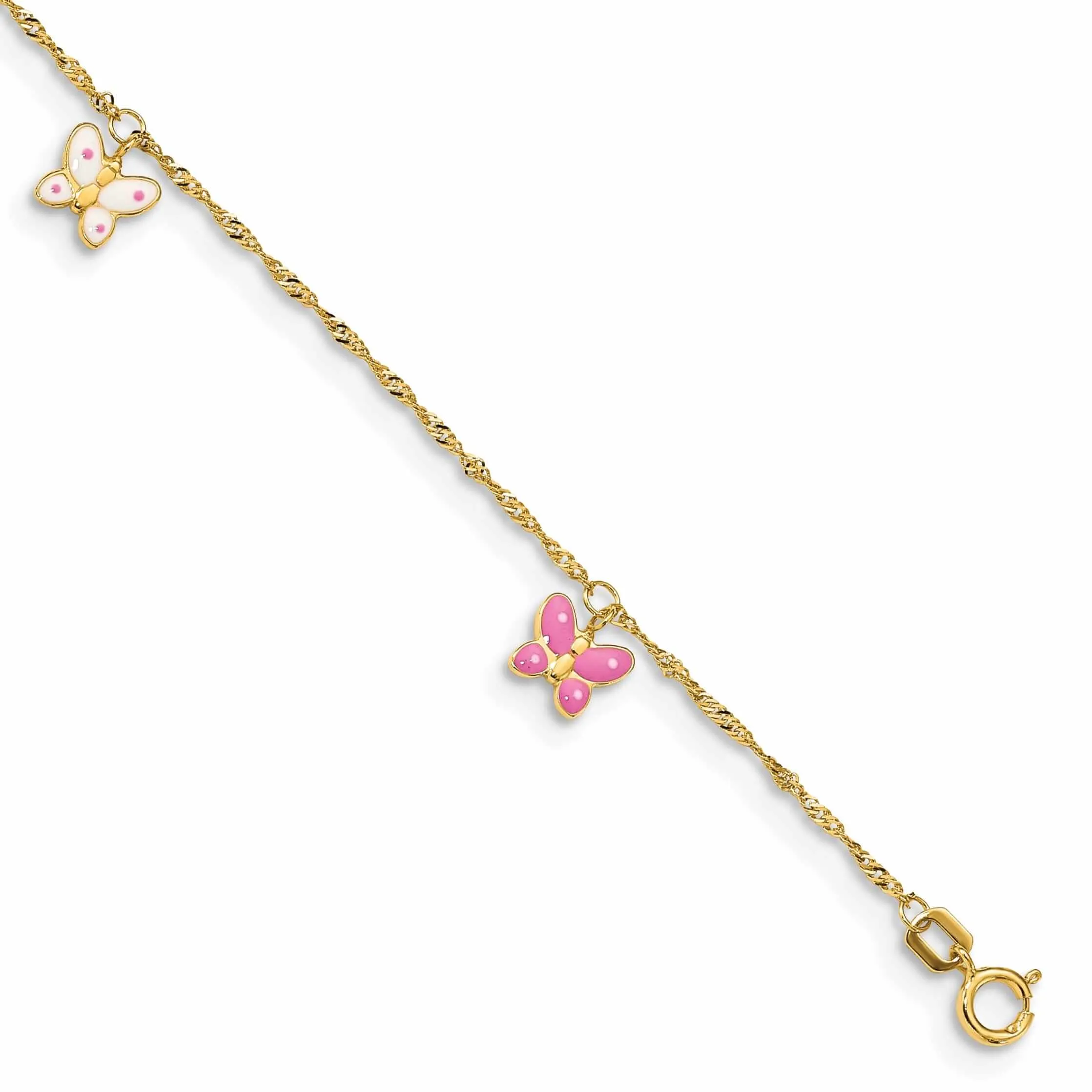 14k Gold Adjustable Enameled Butterfly Anklet