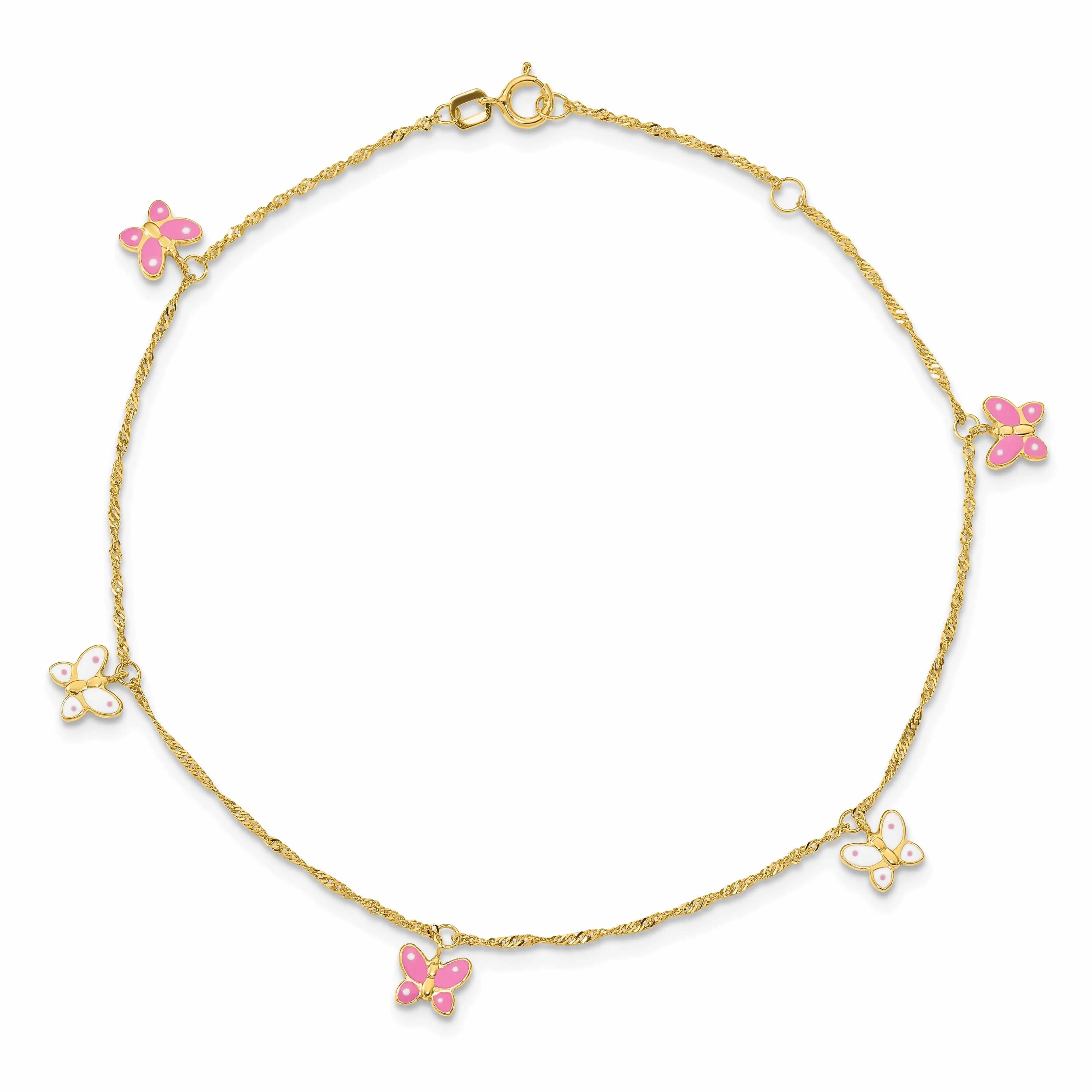 14k Gold Adjustable Enameled Butterfly Anklet