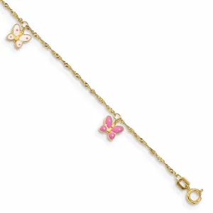 14k Gold Adjustable Enameled Butterfly Anklet