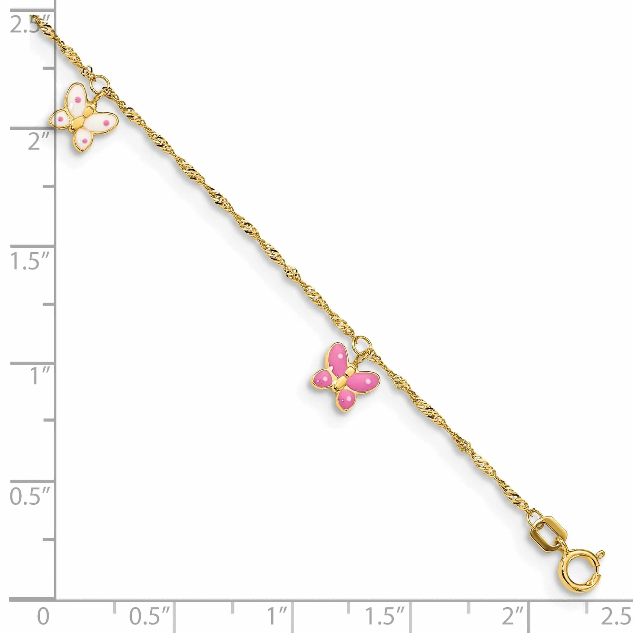 14k Gold Adjustable Enameled Butterfly Anklet