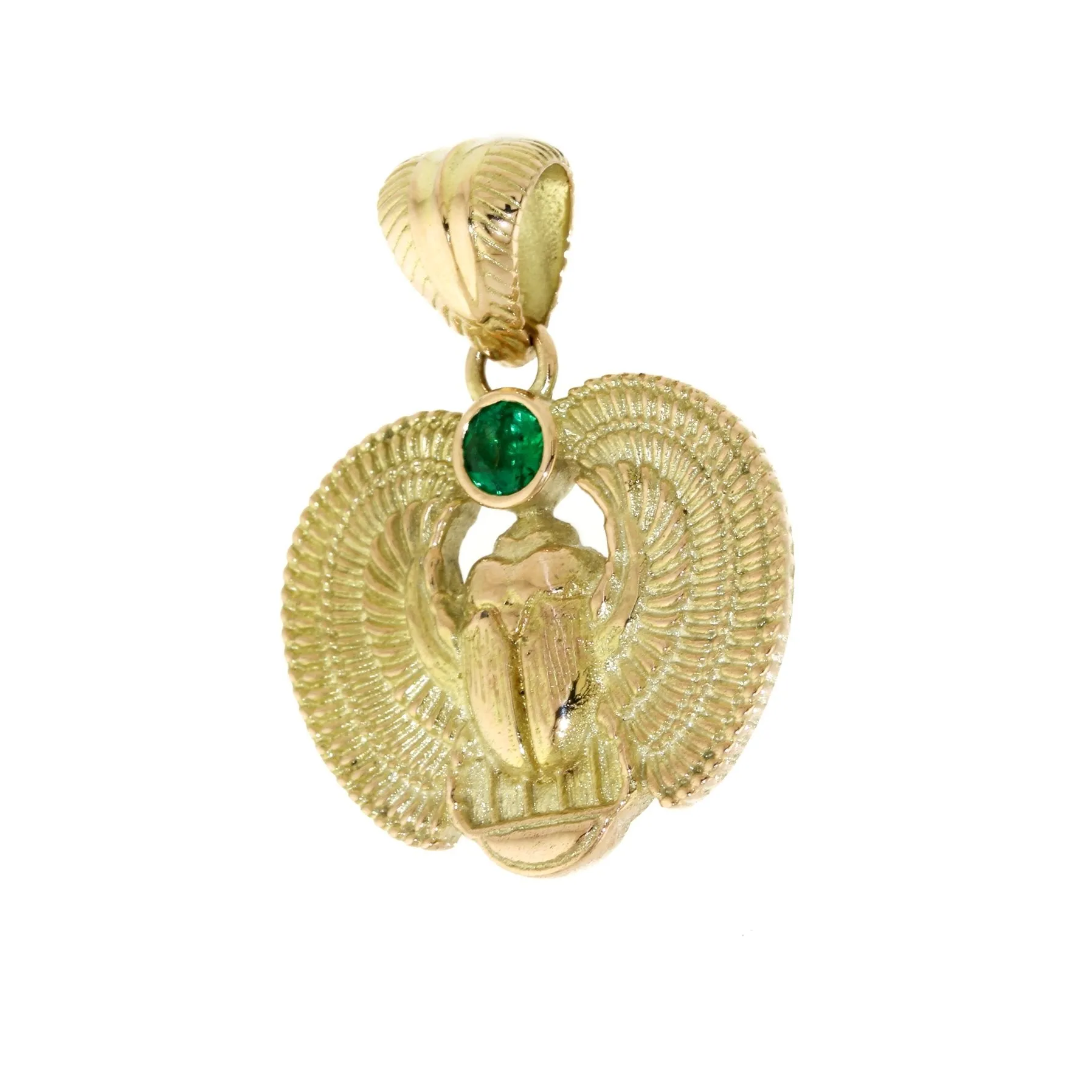 14k Gold Emerald Scarab Pendant