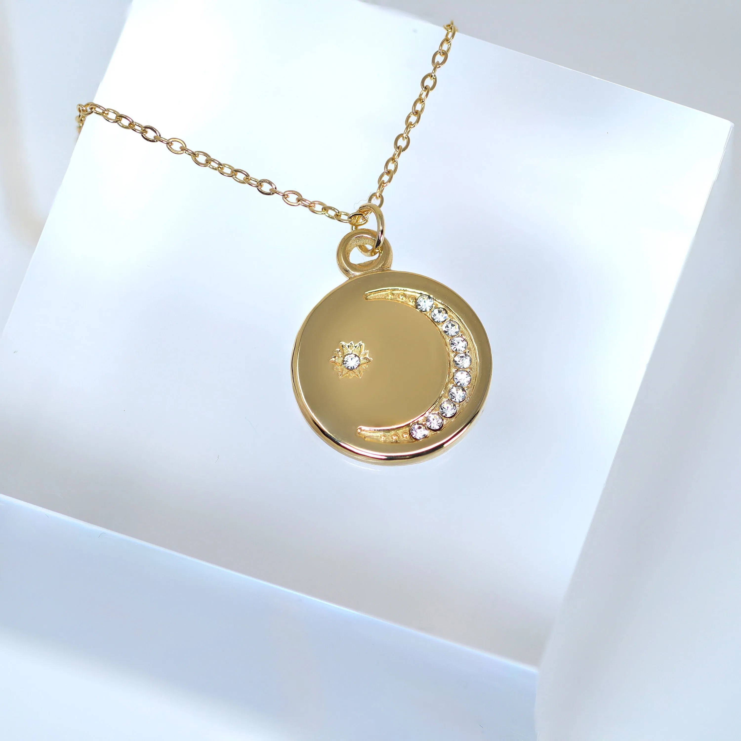 14k Gold Plated Moon Star Necklace • Minimalist Jewelry • Stainless Steel Necklace • Gift For Her