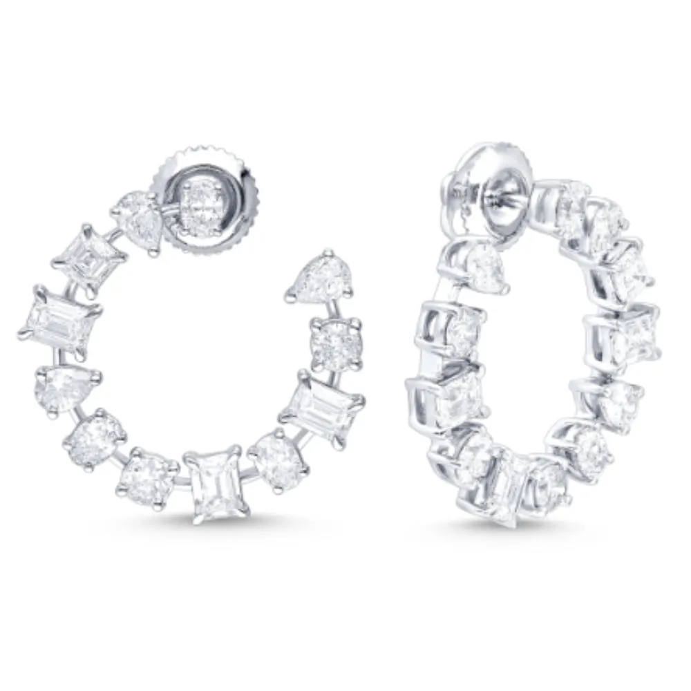 14k Multi-Shape Diamond Hoop Earrings