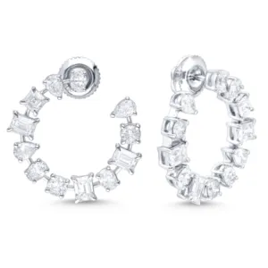 14k Multi-Shape Diamond Hoop Earrings