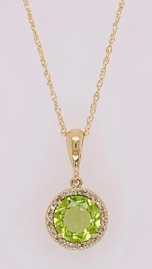 14K Peridot and Diamond Pendant