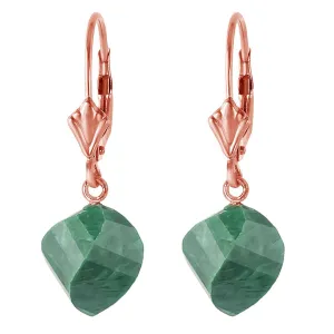 14K Solid Rose Gold Leverback Earrings Twisted Briolette Emeralds