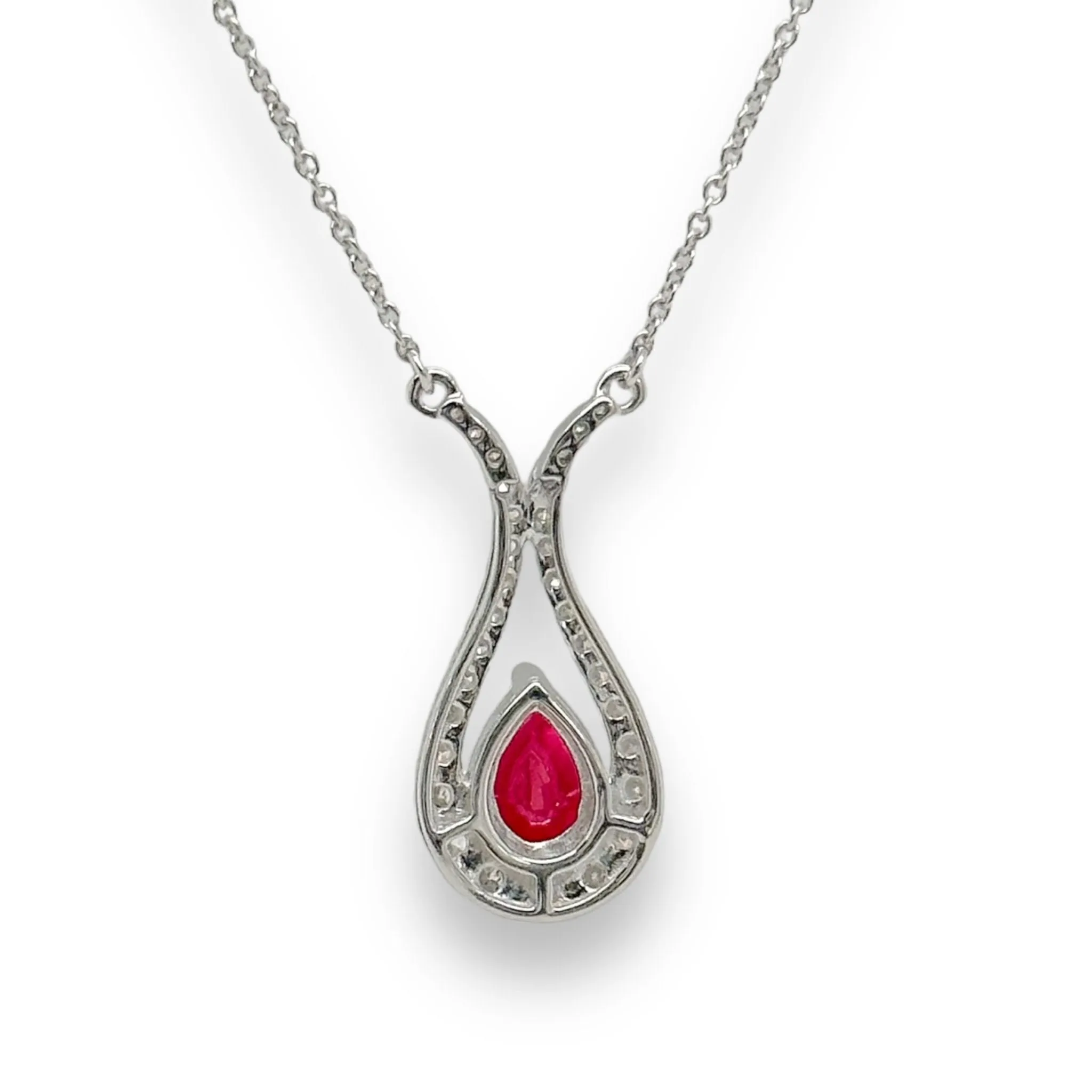 14K W Gold 0.75ct Ruby 0.33cttw H/SI2 Diamond Necklace