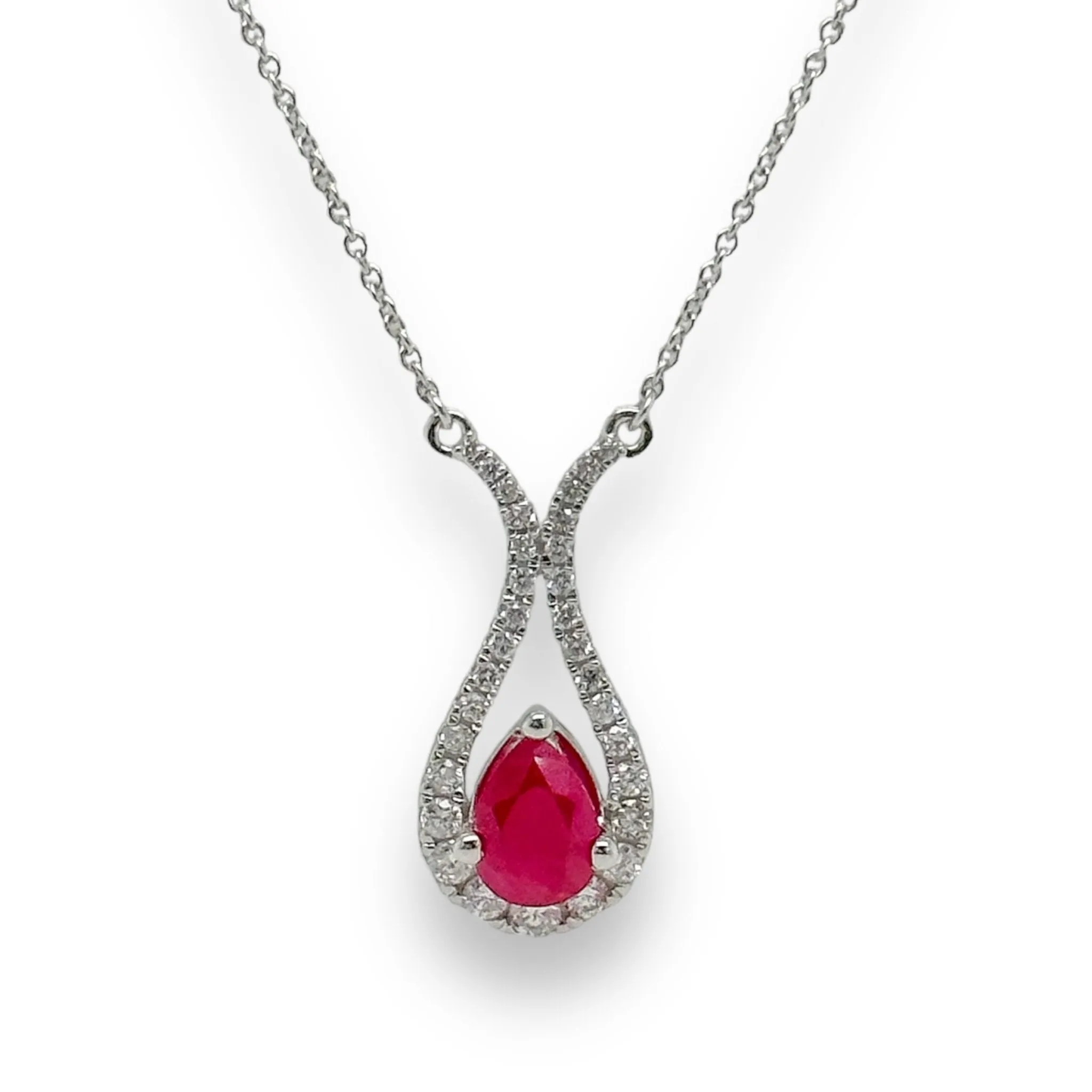 14K W Gold 0.75ct Ruby 0.33cttw H/SI2 Diamond Necklace