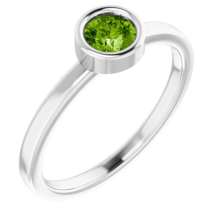 14K White 4.5 mm Natural Peridot Ring