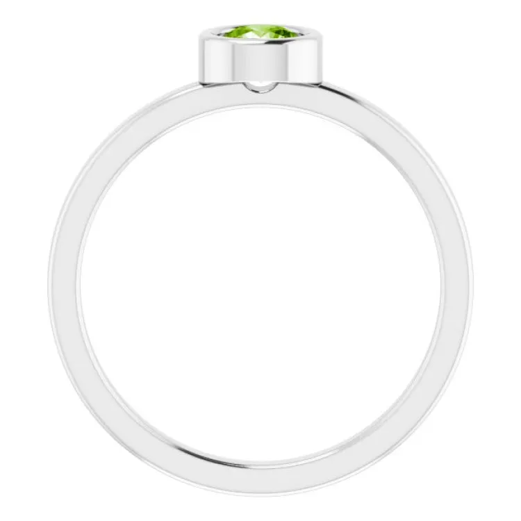 14K White 4.5 mm Natural Peridot Ring