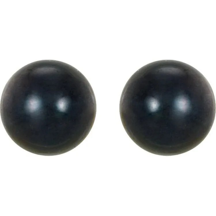 14K White  8 mm Cultured Black Akoya Pearl Earrings