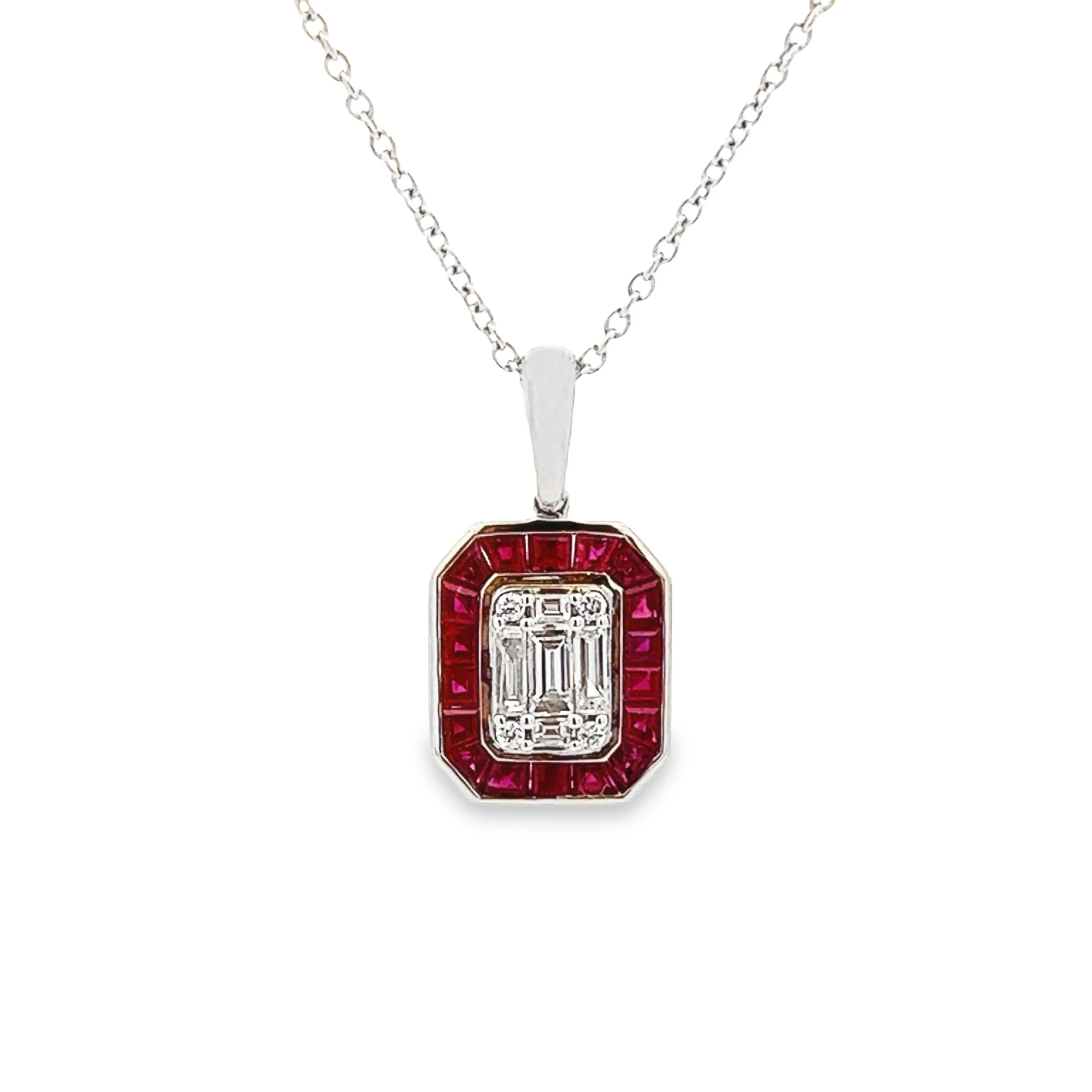 14k White Gold Diamond & Ruby Pendant