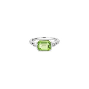 14K White Gold Diamond and Peridot Ring