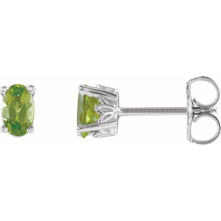 14K White Natural Peridot Earrings