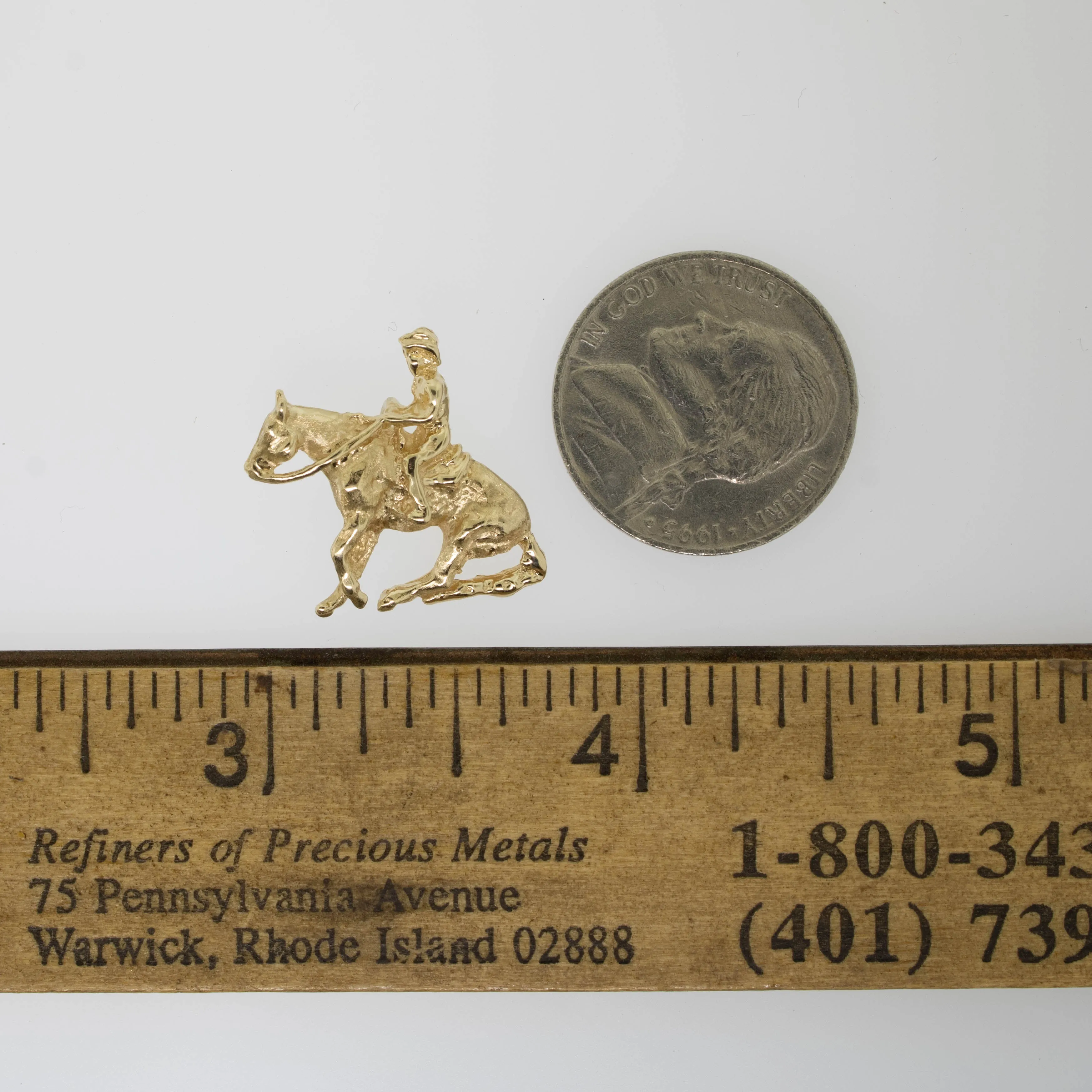 14K Yellow Gold Cowboy and Horse Pendant with Hidden Bail Preowned Jewelry