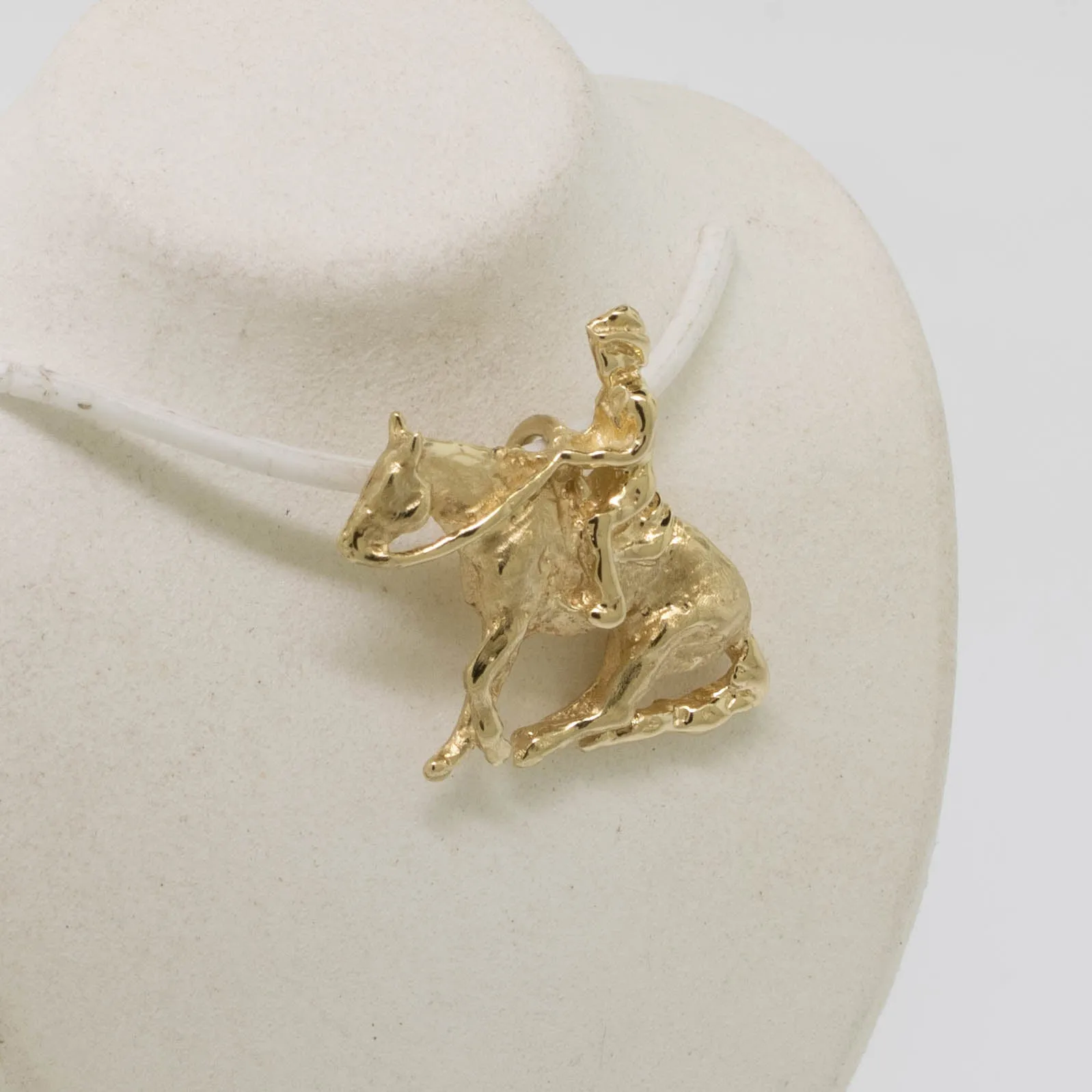 14K Yellow Gold Cowboy and Horse Pendant with Hidden Bail Preowned Jewelry