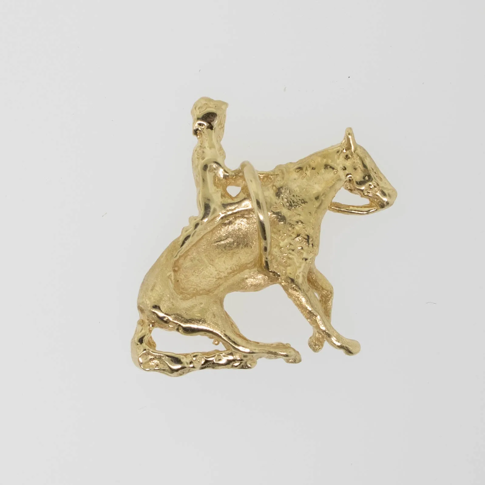 14K Yellow Gold Cowboy and Horse Pendant with Hidden Bail Preowned Jewelry