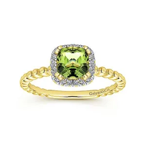 14K Yellow Gold Diamond   Peridot Beaded Band Ring