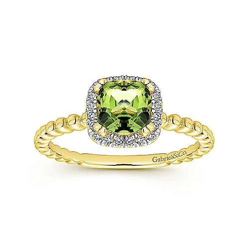 14K Yellow Gold Diamond   Peridot Beaded Band Ring