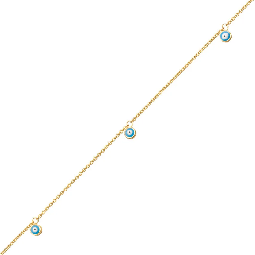 14K Yellow Gold Evil Eye Dangle Anklet