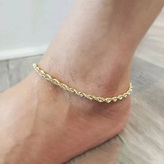 14k Yellow Gold Filled High Polish Finsh Rope Link Anklet 5mm 10'' White/Yellow