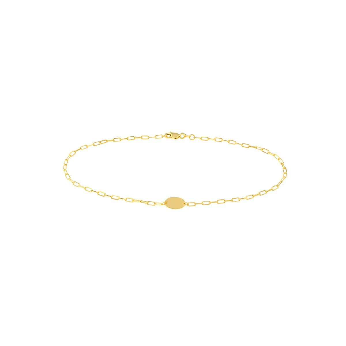 14K Yellow Gold Paper Clip Anklet with Plate Anklet