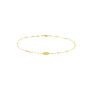 14K Yellow Gold Paper Clip Anklet with Plate Anklet