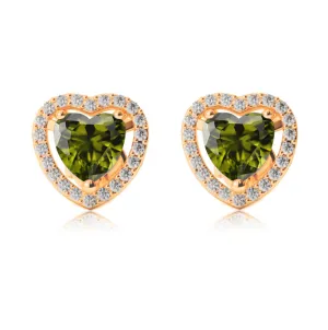 14k Yellow Gold Plated 4 Ct Created Halo Heart Peridot Stud Earrings