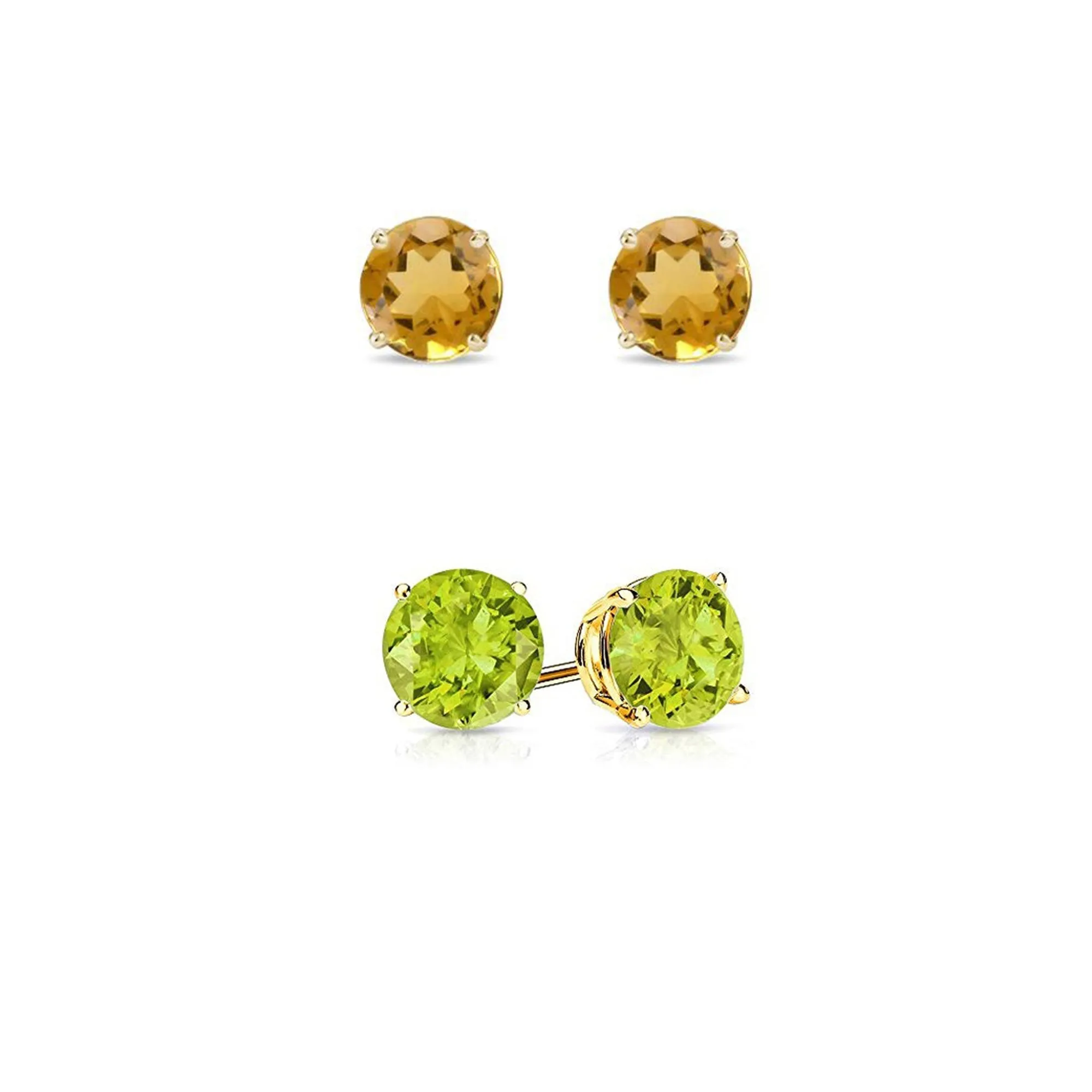 14k Yellow Gold Plated 4Ct Created Citrine and Peridot 2 Pair Round Stud Earrings