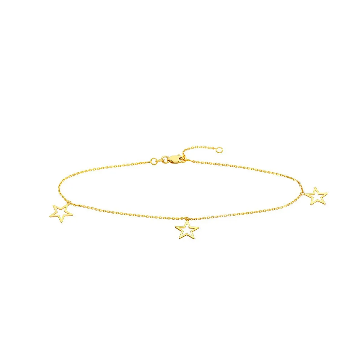 14K Yellow Gold Star Trio Adjustable Anklet