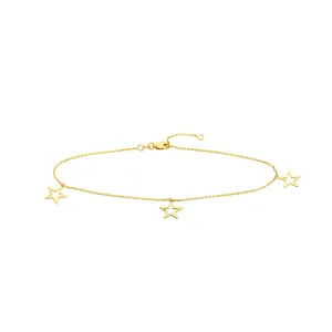 14K Yellow Gold Star Trio Adjustable Anklet