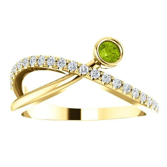 14KT Gold .13 CT Peridot & .20 CTW Diamond Criss-Cross Bezel-Set Ring